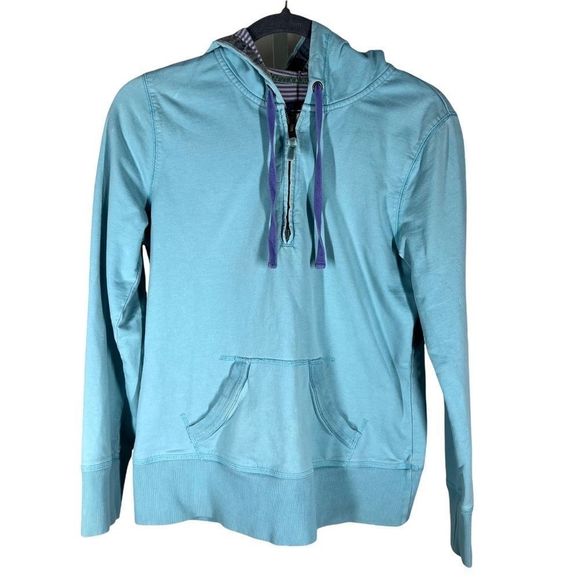 Boden Tops - Boden Womens Sz 8 Sweatshirt Pullover Hoodie 1/4 ZIP Kangaroo Pocket Aqua